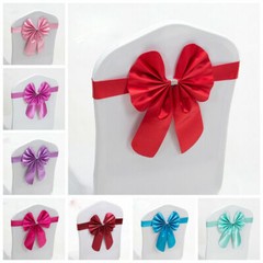 10X Chair Sash Bow Satin Bowknot Solid Slider Seat Band Wedding Party Decor Kits