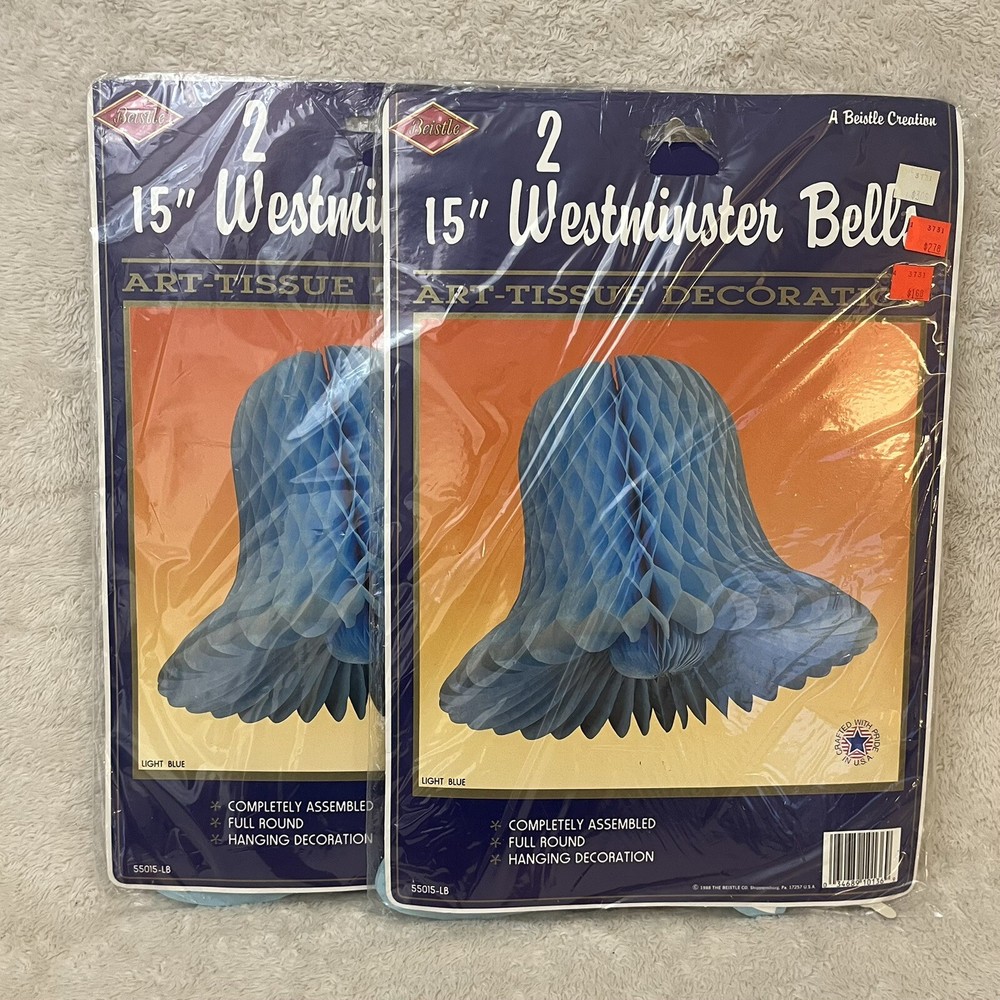 VTG Beistle 15” Bells Light Blue Tissue Honeycomb Wedding Party 4 Bells Total