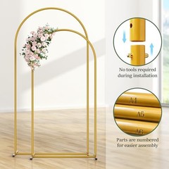 6FT+5FT Gold Metal Arch Backdrop Stand 2-Piece Set for Wedding Party Decor