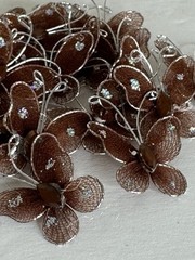Brown Organza Butterflies 25 Pieces Wire Rhinestones Glitter DIY Wedding Fairy