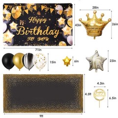 Gold and Black Birthday Decorations – Happy Banner, Balloons Arch Garland for…