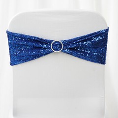 10 Royal Blue Spandex Sequined CHAIR SASHES Ties Wraps Wedding Party Decorations