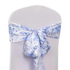 5 White Blue Floral Print Satin Chair Sashes Party Events Reception Decorations