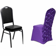 Purple Satin Rosette SPANDEX Stretchable Banquet CHAIR COVER Wedding