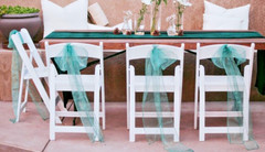 Set of 50 sheer chiffon chair sashes, emerald green, 7″ wide x 108″ long