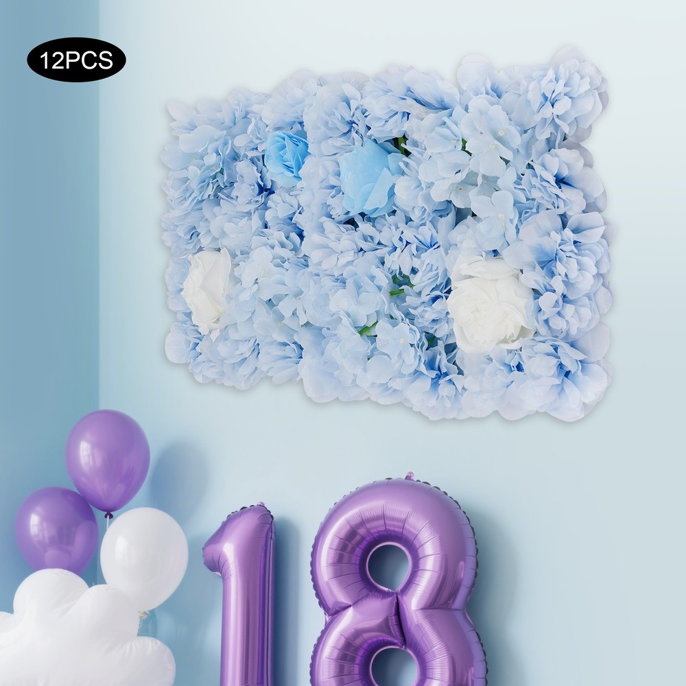 12PCS Artificial Flower Wall Panels White+Blue Dreamlike Flower Wall Backdrop