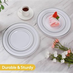 Goodluck 120PCS Silver Plastic Plates, Heavy Duty Disposable Silver Plates wi…
