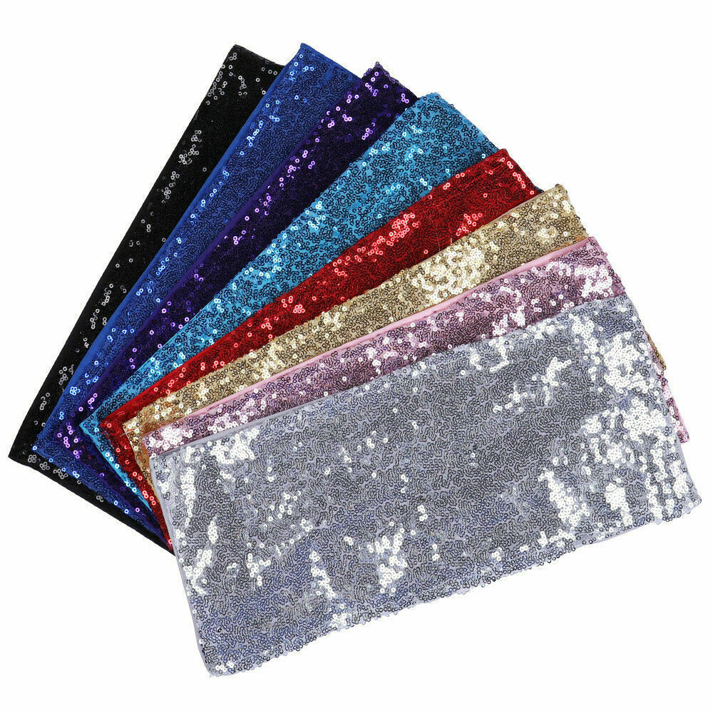 10/25/50/100Pcs Spandex Stretch Sequin Chair Sashes Bow Band Wedding Party Decor