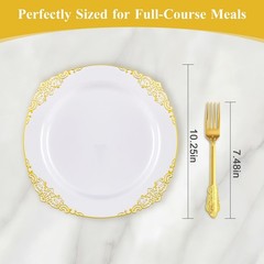 Goodluck 100PCS White and Gold Plastic Plates – 10.25” Heavy Duty Di
