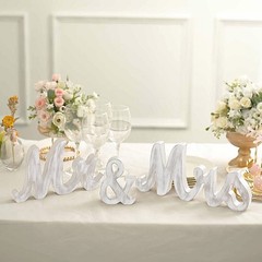WHITE Glittered Wooden Mr & Mrs Freestanding Wedding Table DISPLAY SIGNS Party