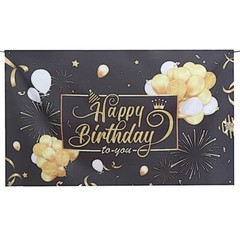 6×3 ft Black Gold Printed Polyester Photo Backdrop Happy Birthday Banner Party