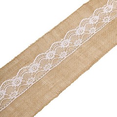 5″ x 108″ NATURAL BURLAP CHAIR SASH with WHITE Lace Wedding Party Event Supplies