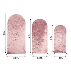 3 DUSTY ROSE Crushed Velvet Round Top Wedding Arch Backdrop STAND COVERS Set