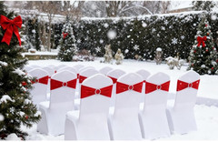 Red Chair Sashes 50 Pack, Spandex Red Chair Bands Bows for Wedding Party Birthda