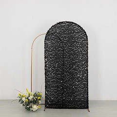7 ft BLACK Big Payette Sequin Fitted Round Top Wedding Arch STAND COVER Party