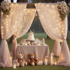 10×10ft Champagne Tulle Backdrop Curtain with Lights String for Parites, Sh