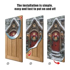 Christmas Fairy Door Cover, Stretch Fabric Backdrop Porch Covers 35 x 79 in