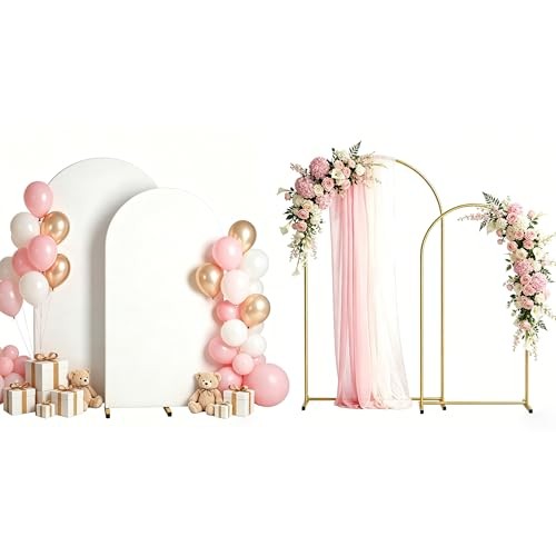 Arch Backdrop Stand and Cover Set 7.2FT/6FT, 7.2FT,6FT Gold Arches+White Covers