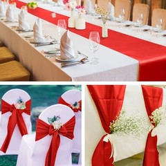 4 Pack Satin Table Runner 12 x 108Inch Long Bright Silk and Smooth Fabric Red