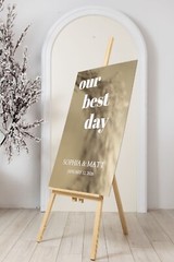 Wedding Welcome Sign – Gold Mirror Customized Sign – Wedding Reception Signage