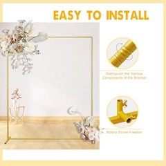 Gold Wedding Arch Backdrop Stand Square Balloon and Flower Metal 6.6FT*6.6FT