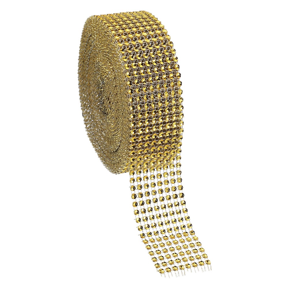 1.5″x10 Yard Crystal Rhinestones Mesh Ribbon Gold (4mm)
