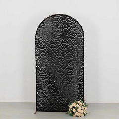 7 ft BLACK Big Payette Sequin Fitted Round Top Wedding Arch STAND COVER Party
