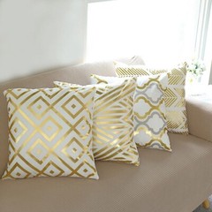 4 Square 18″ x 18″ White Velvet Throw Pillow Covers Gold Geometric Print Home