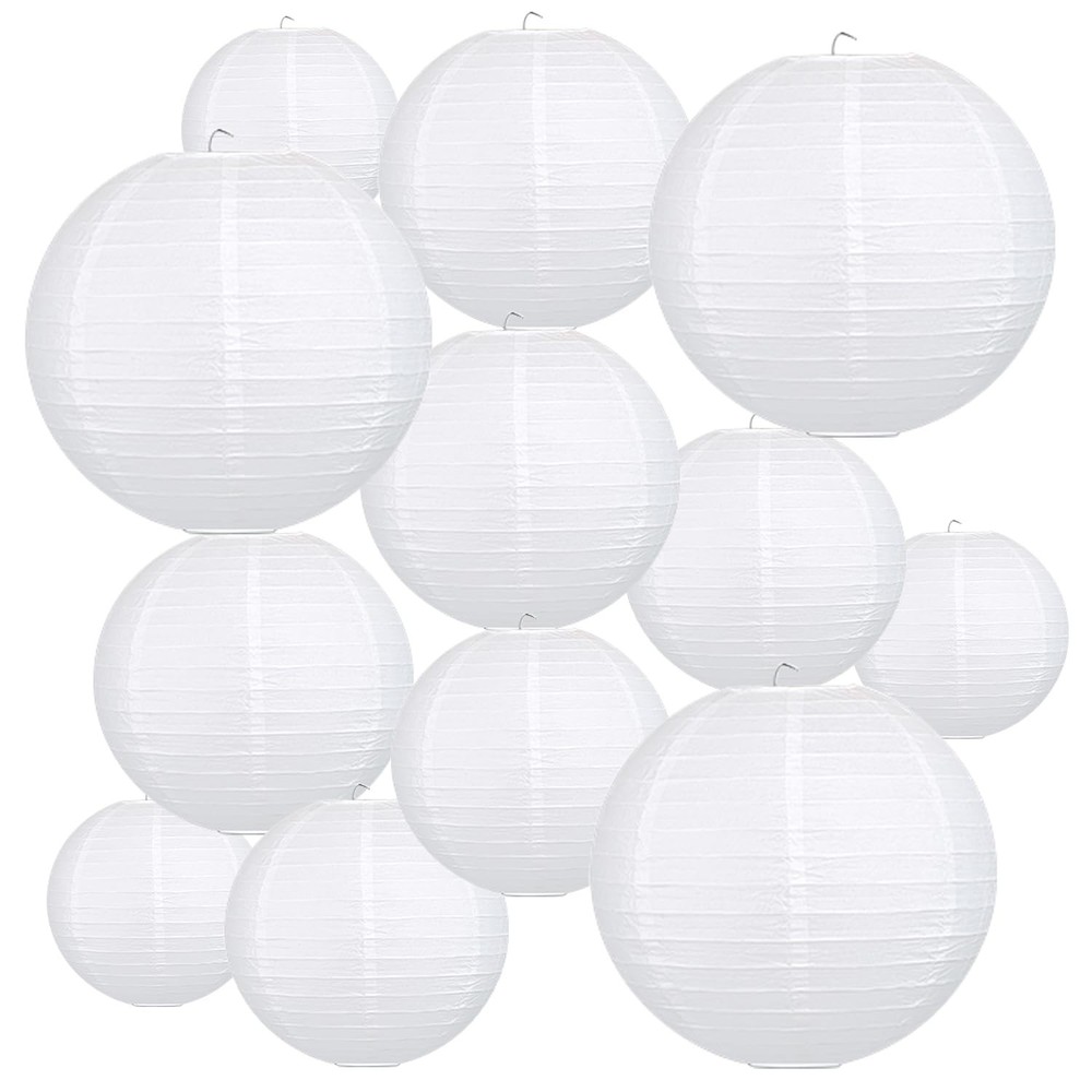 12Pcs Round Paper Lanterns Assorted Sizes (6″ 8″ 10″ 12″) for Home Decor, Res…