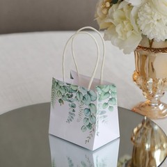 Green 12 Paper 4″ Eucalyptus Leaves Print Favor Gift Bags Handles Party Events
