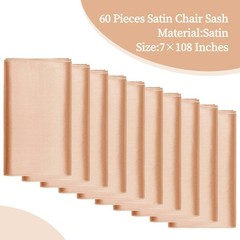 60 PCS Champagne Satin Chair Sashes Bows 7×108 Inch Universal Decor for1296