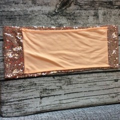 rose gold sequin chair bands + rose gold table runners wedding party decoration