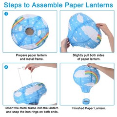 2Pcs 14x12in Rainbow Wavy Stripes Hot Air Balloon Paper Lantern, Light Blue