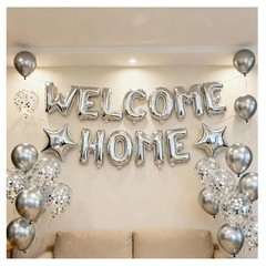 Welcome Home Letter Balloon Silver Banner with Star Confetti Balloons for Arm…