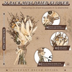 24 Pcs Boho Dried Flower Bouquet Mini Wedding Handmade Dry Flowers