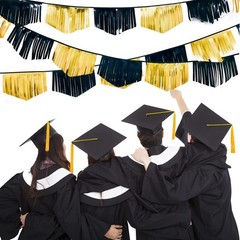 Black and Gold Tassel Banner Double Sided Metallic Fabric Pennant Bunting Fla…