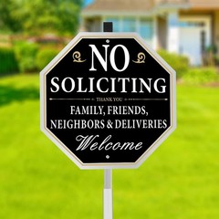 No Soliciting Sign for House with Stake, 10 x 10 Inches No Soliciting Yard Si…