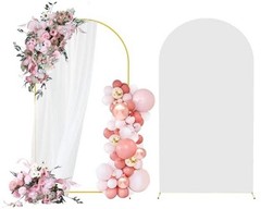 6FT Gold Metal Arch Backdrop Stand and Spandex Arch Cover Set | Easy 6 FT White