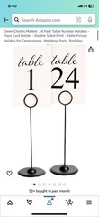 1-24 Simple Elegant Wedding Table Number Cards Party W/Stands Double Sided
