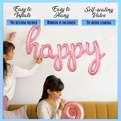 Rose Gold Happy Birthday Balloons Banner | Script/Cursive Rose Gold Letter Ba…