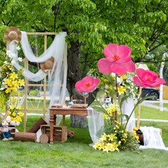 Giant Artificial Flower Poppy 69in; Wedding Decor; Photo Prop; Metal Base