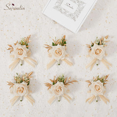 6 Pcs Champagne Boutonniere for Men Wedding, Groom and Best Man Boutonniere with