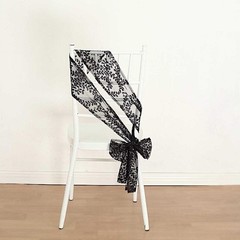 5 BLACK Embroidered Sequin CHAIR SASHES Party Events Decorations Supplies