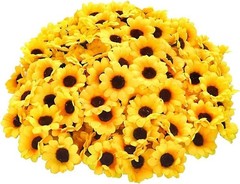 100Pcs Yellow Artificial Flower Heads Mini Fake Sunflower Decorative Fabric F…