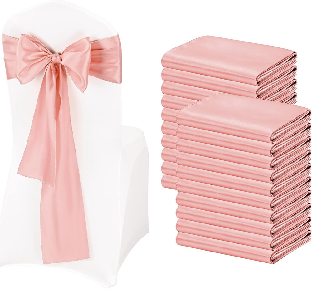 Rose Gold Satin Chair Sashes – 50 Pcs for Weddings and Events Decoration