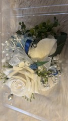Blue New boutonnière Prom Flower Homemade Diamonds Real Like White Roses