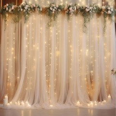10×10ft Champagne Tulle Backdrop Curtain with Lights String for Parites, Sh