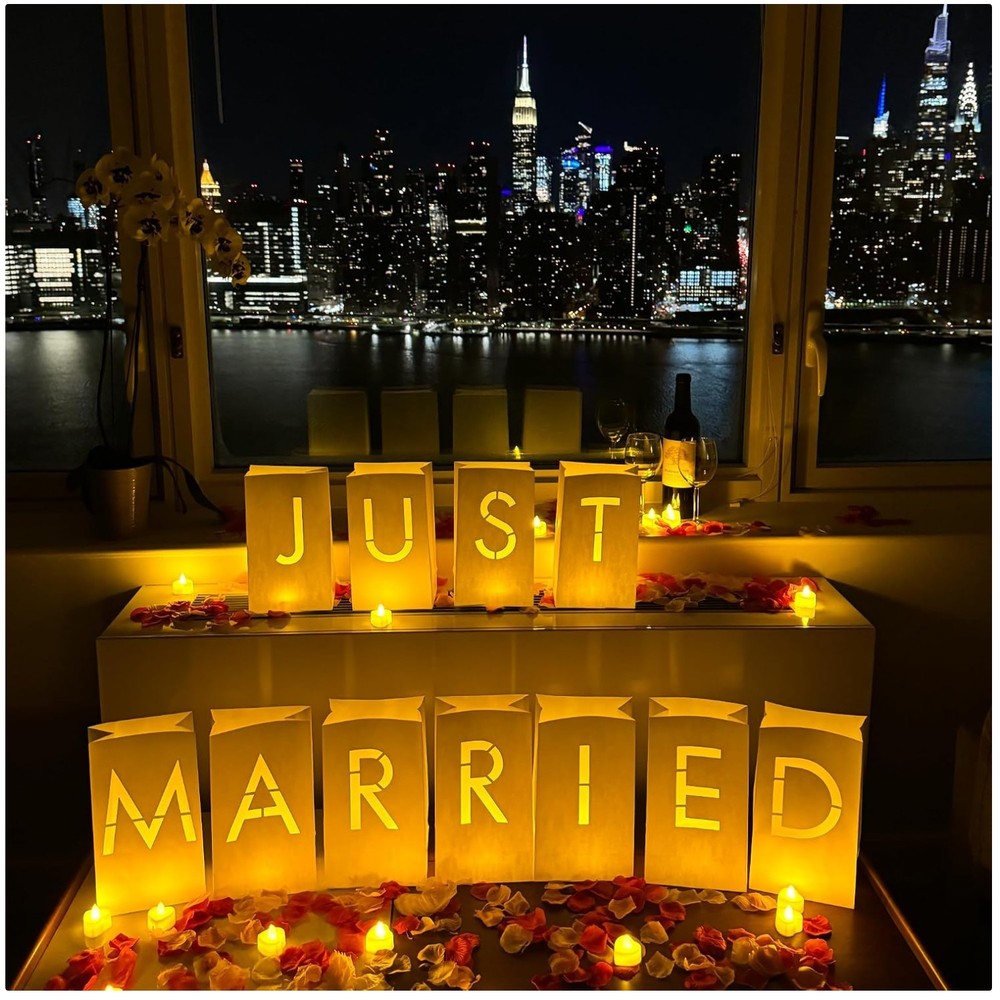 Just Married Luminary Bags Kit | Tealights & Rose Petals