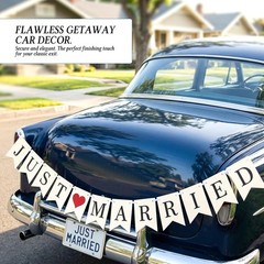 Vintage Just Married Banner Wedding Bunting Sign Photo Booth Props Garland