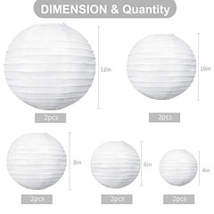 10Pcs White Paper Lanterns Decorative Chinese/Japanese 4、6、8、10、12 Inch Whtie